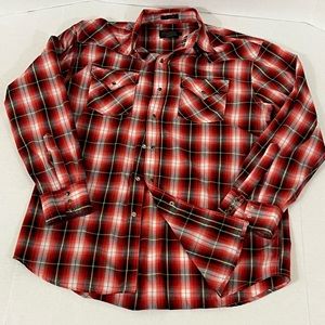 Pendleton Frontier Shirt Men's L Pearl Snap Western Long Sleeve Red/Black Plaid